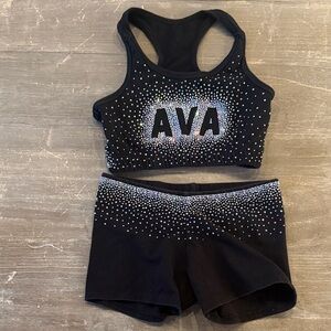 Black Kids AVA bra and short Set with black Rhinestones